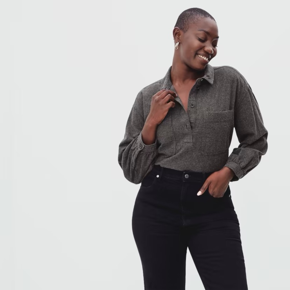 Everlane The Organic Cotton Flannel Popover Dark Gray NWT - Picture 1 of 8